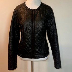 Max Jeans faux leather moto jacket black small quilted EUC!